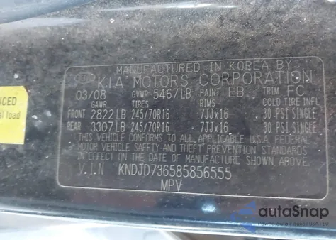 2008 Kia Sorento Ex from USA, damaged, VIN KNDJD736585856555